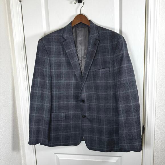 Lauren Ralph Lauren Men’s 2 Button Gray Plaid 70% Wool  Suit Jacket Size 46R - Picture 1 of 13